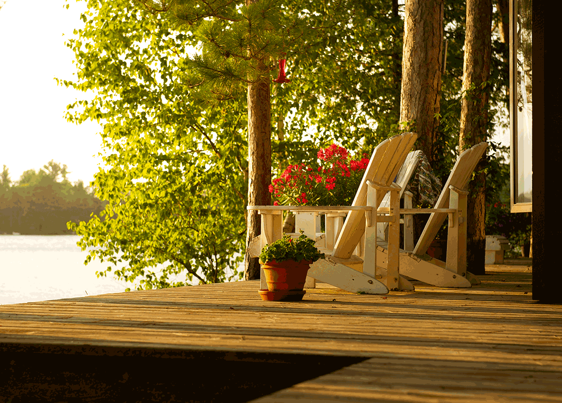 Muskoka Chairs on Dock in Muskoka or Georgian Bay