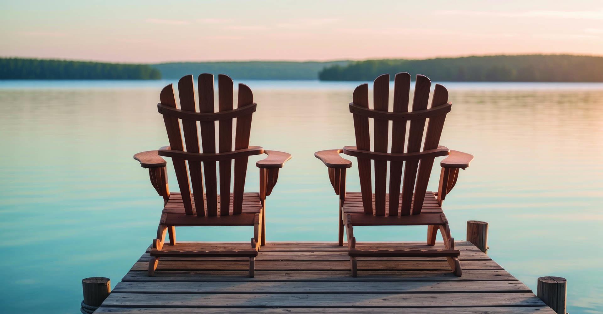 Muskoka Chairs on a Dock in Muskoka or Georgian Bay